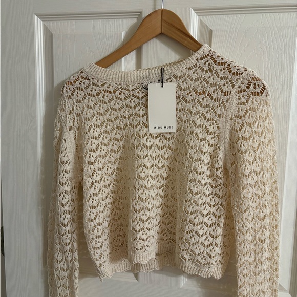 Eyelet Beige Long Sleeve Blouse - Picture 1 of 2